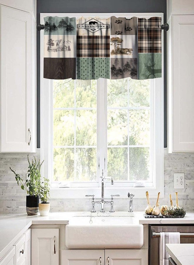 Kurtect Rustic Lodge Window Valance Retro Bear Deer Country Farmhouse Buffalo Plaid Short Curtains Rod Pocket Drapes Dining Room Bedroom Kitchen Living Room Office Drapes, 54x18in - Image 3